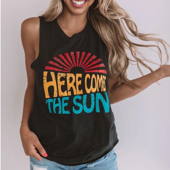 Boutique Tops - 1 Left!Vintage Here Comes The Sun Graphic Tank Top